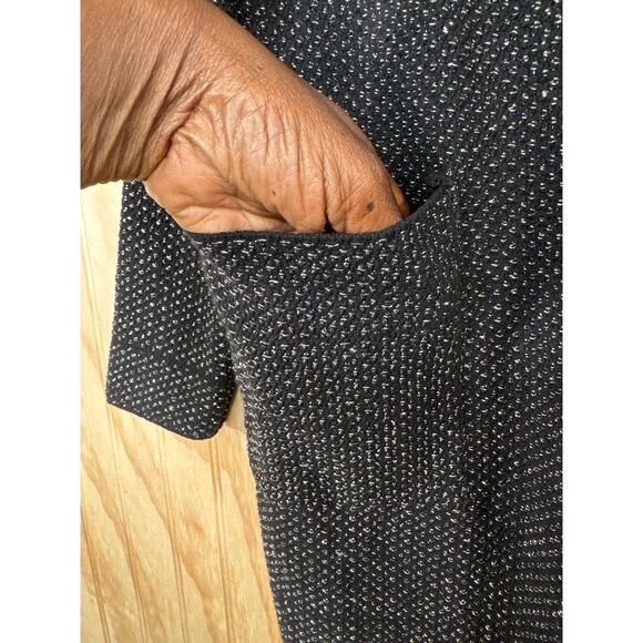 Zara Black Silver Metallic Knit Open Cardigan Size Small Long Pockets Side Slits - Picture 4 of 8